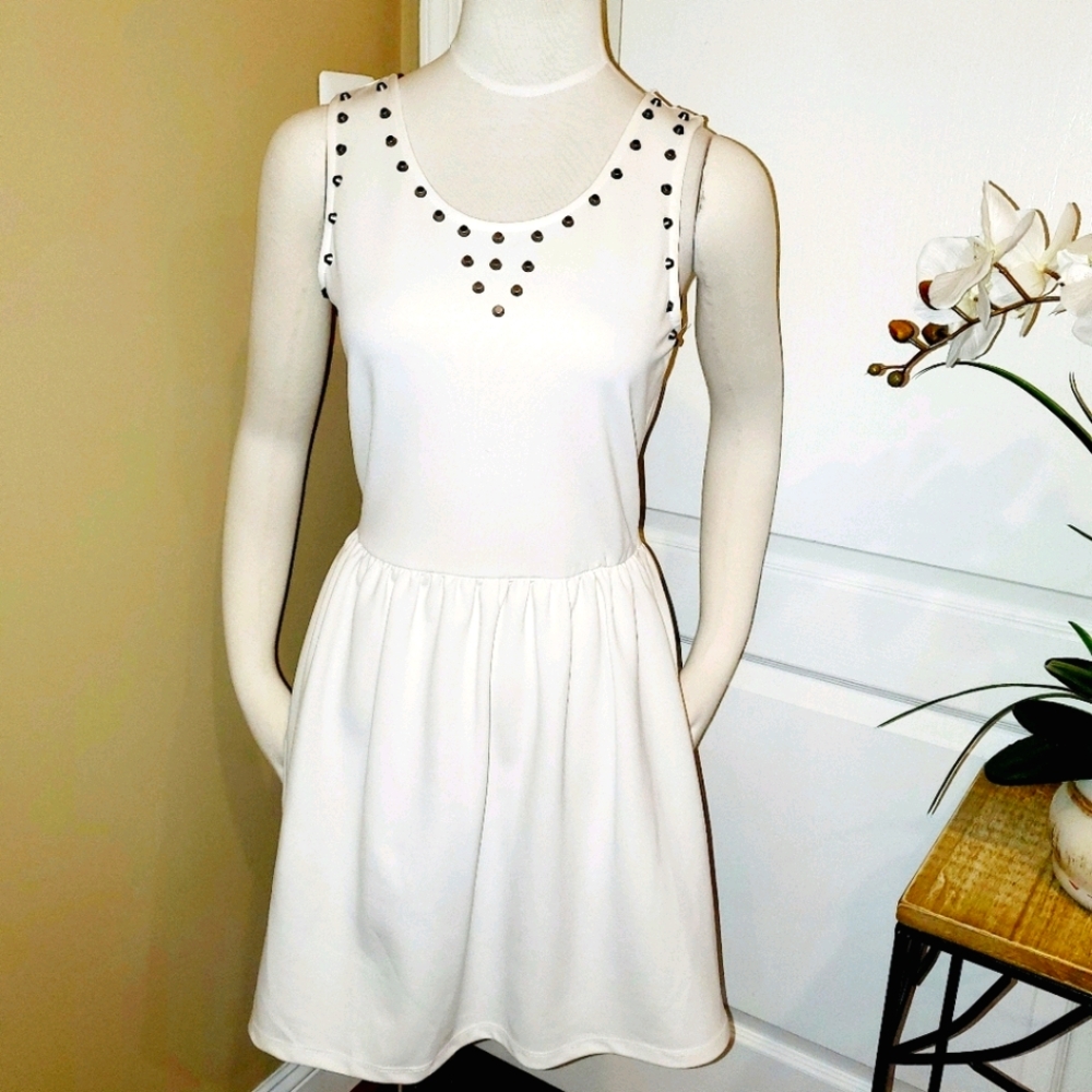 🤍 White Tank Dress w/ Silver Studs